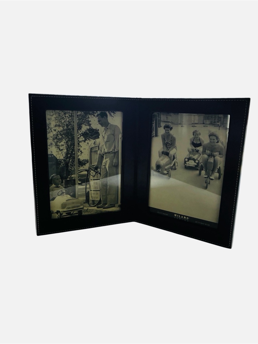 Leather Bifold Double Photo Frame Rich Brown